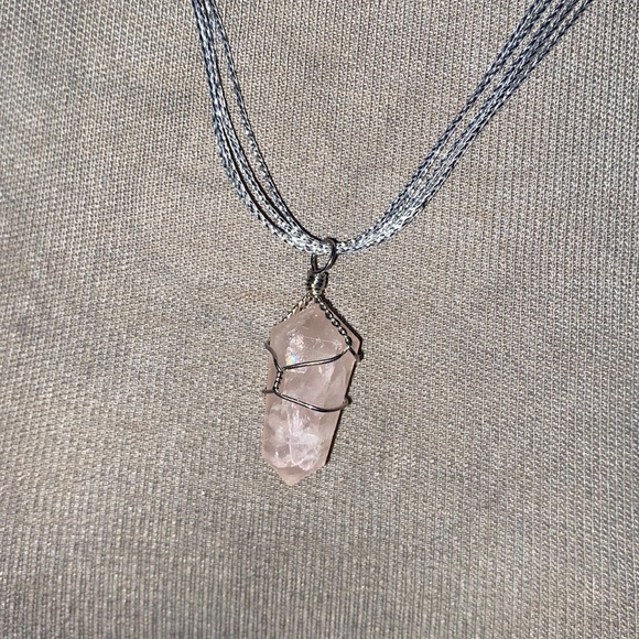 Jewelry - Wire wrapped rose quartz pendant